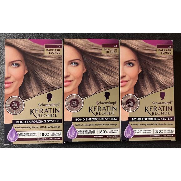 NIB Schwarzkopf Keratin Color Permanent Hair Color, 7.1 Dark Ash Blonde (3 Box) - Picture 1 of 4